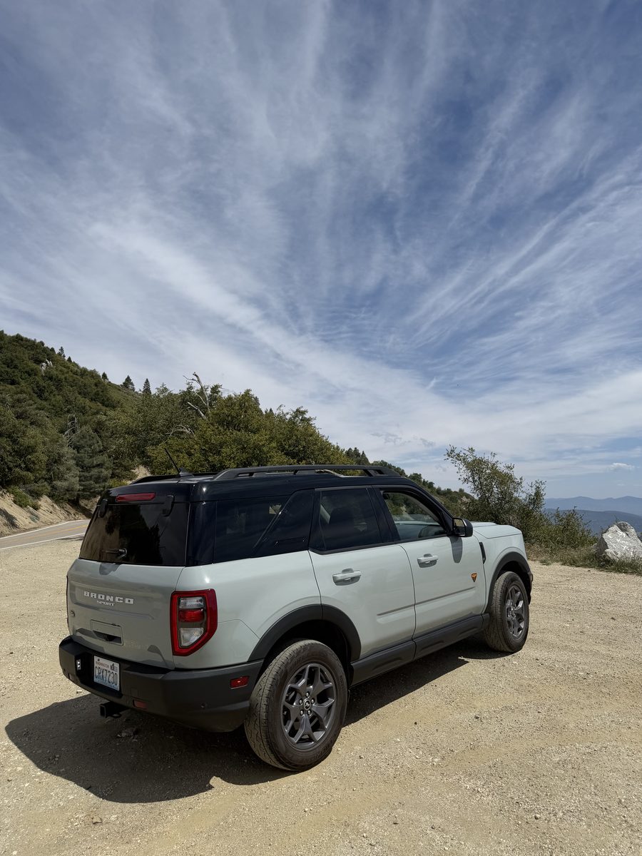 Daisy, my Bronco Sport, parked under a big desert sky