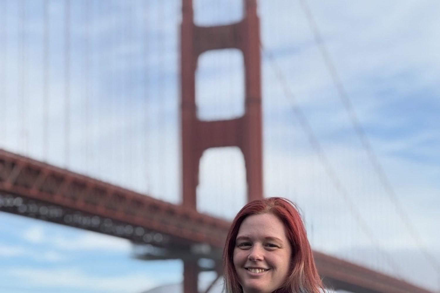In front of the Golden Gate Bridge in San Francisco on a clear day